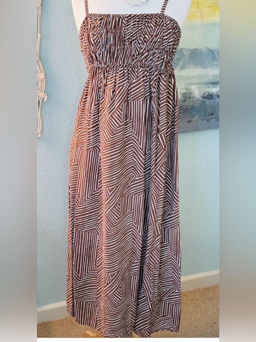a new day Brown & White Geometric Smocked Maxi Skirt